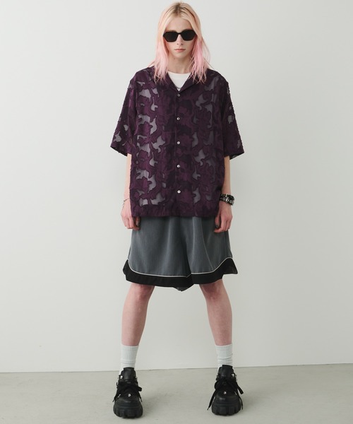 AFF AIVER（エイエフエフアイバー）の「AFF AIVER　シアーフリンジワイドシャツ（シャツ/ブラウス・メンズ・ダークブルー/パープル/ブラック/ダークブラック・SMALL/MEDIUM/LARGE）」の17枚目の写真