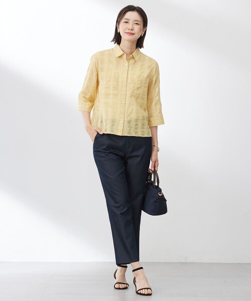 J.PRESS Ladies(J.プレス レディス)の「【WEB限定・洗える】シャンブレーサテン テーパード パンツ(その他パンツ・レディース・ベージュ系/ダルブルー系/黄土色系/ネイビー系・S/XS)」の14枚目の写真