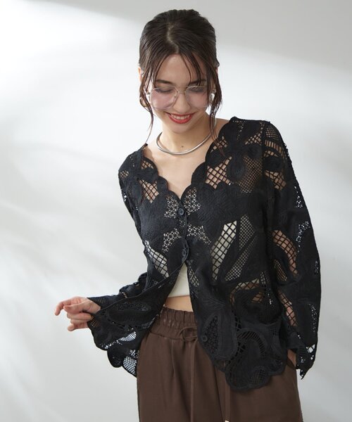 美品✨Merlette　レース　ジャケット　黒　総レース　定価8万 レースジャケット 黒 M～Lの通販 by ゆな's shop｜ラクマ