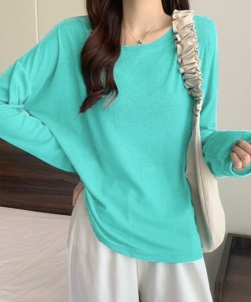 Doux Belle（ドゥーベル）の「ラウンドネックシアートップス（Tシャツ/カットソー・レディース・パープル/ブルー系その他/イエロー/ミント/グリーン/ライトグリーン/ピンク/ホワイト/サーモンピンク/ライトブルー/ブラック/ライトピンク/グレー・FREE）」の9枚目の写真
