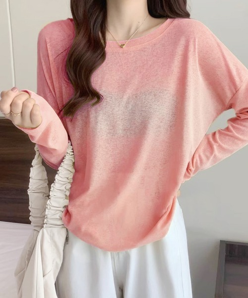 Doux Belle（ドゥーベル）の「ラウンドネックシアートップス（Tシャツ/カットソー・レディース・パープル/ブルー系その他/イエロー/ミント/グリーン/ライトグリーン/ピンク/ホワイト/サーモンピンク/ライトブルー/ブラック/ライトピンク/グレー・FREE）」の12枚目の写真