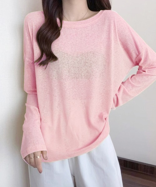Doux Belle（ドゥーベル）の「ラウンドネックシアートップス（Tシャツ/カットソー・レディース・パープル/ブルー系その他/イエロー/ミント/グリーン/ライトグリーン/ピンク/ホワイト/サーモンピンク/ライトブルー/ブラック/ライトピンク/グレー・FREE）」の11枚目の写真