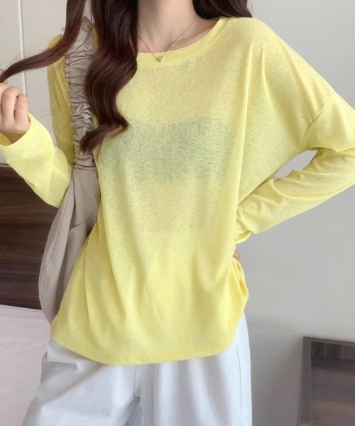 Doux Belle（ドゥーベル）の「ラウンドネックシアートップス（Tシャツ/カットソー・レディース・パープル/ブルー系その他/イエロー/ミント/グリーン/ライトグリーン/ピンク/ホワイト/サーモンピンク/ライトブルー/ブラック/ライトピンク/グレー・FREE）」の10枚目の写真
