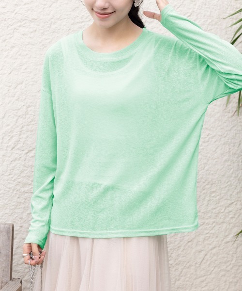 Doux Belle（ドゥーベル）の「ラウンドネックシアートップス（Tシャツ/カットソー・レディース・パープル/ブルー系その他/イエロー/ミント/グリーン/ライトグリーン/ピンク/ホワイト/サーモンピンク/ライトブルー/ブラック/ライトピンク/グレー・FREE）」の7枚目の写真