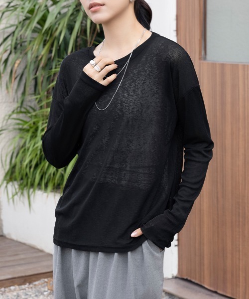 Doux Belle（ドゥーベル）の「ラウンドネックシアートップス（Tシャツ/カットソー・レディース・パープル/ブルー系その他/イエロー/ミント/グリーン/ライトグリーン/ピンク/ホワイト/サーモンピンク/ライトブルー/ブラック/ライトピンク/グレー・FREE）」の3枚目の写真