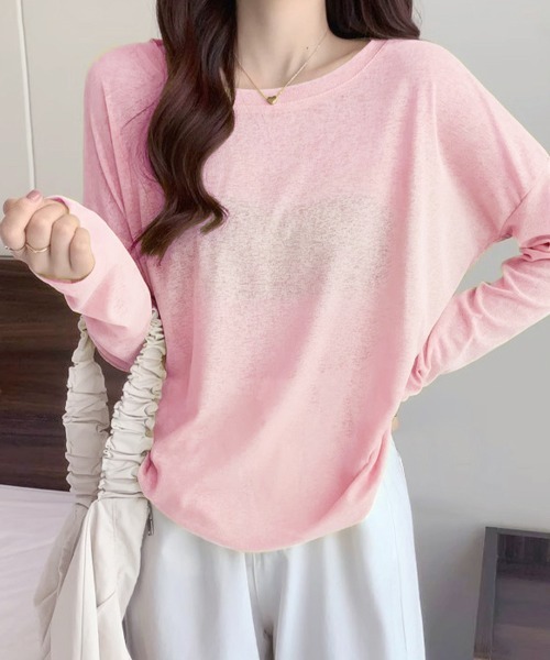 Doux Belle（ドゥーベル）の「ラウンドネックシアートップス（Tシャツ/カットソー・レディース・パープル/ブルー系その他/イエロー/ミント/グリーン/ライトグリーン/ピンク/ホワイト/サーモンピンク/ライトブルー/ブラック/ライトピンク/グレー・FREE）」の15枚目の写真