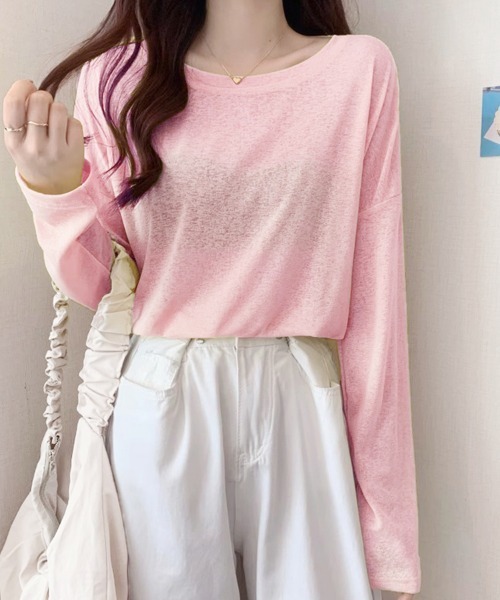 Doux Belle（ドゥーベル）の「ラウンドネックシアートップス（Tシャツ/カットソー・レディース・パープル/ブルー系その他/イエロー/ミント/グリーン/ライトグリーン/ピンク/ホワイト/サーモンピンク/ライトブルー/ブラック/ライトピンク/グレー・FREE）」の16枚目の写真