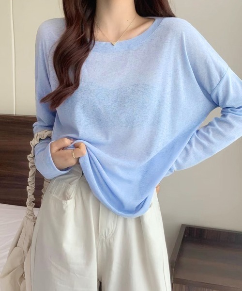 Doux Belle（ドゥーベル）の「ラウンドネックシアートップス（Tシャツ/カットソー・レディース・パープル/ブルー系その他/イエロー/ミント/グリーン/ライトグリーン/ピンク/ホワイト/サーモンピンク/ライトブルー/ブラック/ライトピンク/グレー・FREE）」の17枚目の写真