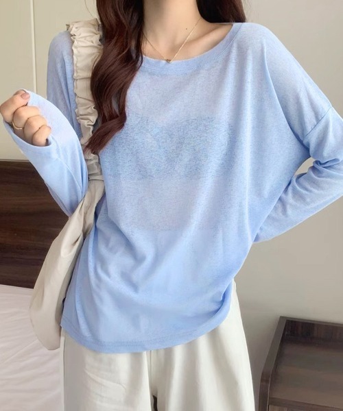 Doux Belle（ドゥーベル）の「ラウンドネックシアートップス（Tシャツ/カットソー・レディース・パープル/ブルー系その他/イエロー/ミント/グリーン/ライトグリーン/ピンク/ホワイト/サーモンピンク/ライトブルー/ブラック/ライトピンク/グレー・FREE）」の18枚目の写真