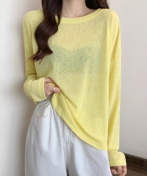 Doux Belle（ドゥーベル）の「ラウンドネックシアートップス（Tシャツ/カットソー・レディース・パープル/ブルー系その他/イエロー/ミント/グリーン/ライトグリーン/ピンク/ホワイト/サーモンピンク/ライトブルー/ブラック/ライトピンク/グレー・FREE）」の19枚目の写真