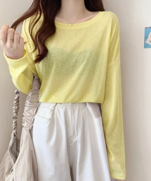 Doux Belle（ドゥーベル）の「ラウンドネックシアートップス（Tシャツ/カットソー・レディース・パープル/ブルー系その他/イエロー/ミント/グリーン/ライトグリーン/ピンク/ホワイト/サーモンピンク/ライトブルー/ブラック/ライトピンク/グレー・FREE）」の20枚目の写真