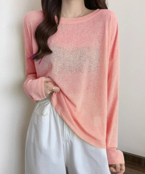 Doux Belle（ドゥーベル）の「ラウンドネックシアートップス（Tシャツ/カットソー・レディース・パープル/ブルー系その他/イエロー/ミント/グリーン/ライトグリーン/ピンク/ホワイト/サーモンピンク/ライトブルー/ブラック/ライトピンク/グレー・FREE）」の21枚目の写真