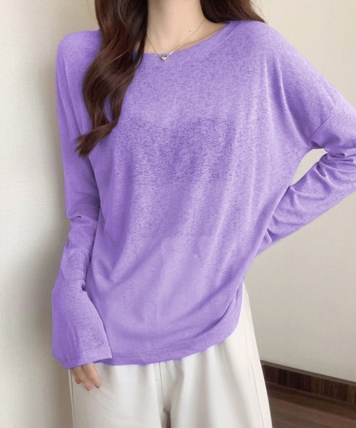 Doux Belle（ドゥーベル）の「ラウンドネックシアートップス（Tシャツ/カットソー・レディース・パープル/ブルー系その他/イエロー/ミント/グリーン/ライトグリーン/ピンク/ホワイト/サーモンピンク/ライトブルー/ブラック/ライトピンク/グレー・FREE）」の14枚目の写真