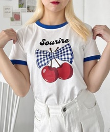 SOLLON. | チェリーリボン半袖リンガーTシャツ(Tシャツ/カットソー)