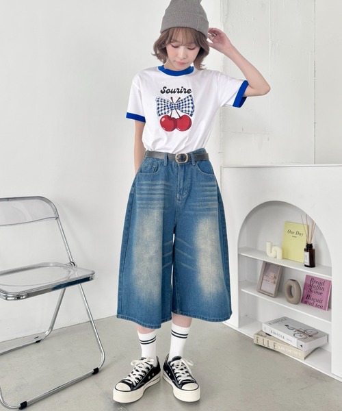 SOLLON.（ソルロン）の「チェリーリボン半袖リンガーTシャツ（Tシャツ/カットソー・レディース・レッド/ブラック/ブルー/ネイビー・FREE）」の13枚目の写真