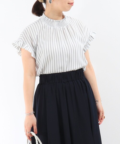 MICO COULIER（ミコクリエ）の「ジョーゼットストライプブラウス（シャツ/ブラウス・レディース・ブルー系その他/ホワイト系その他・38）」の4枚目の写真