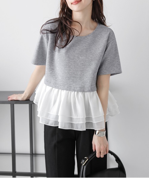 La-gemme(ラジェム)の「オーガンジーフリル ドッキングプルオーバー(Tシャツ/カットソー・レディース・ホワイト/グレー/ブラック・フリー)」の3枚目の写真