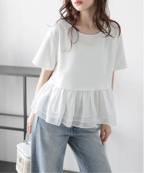 セール】オーガンジーフリル ドッキングプルオーバー（Tシャツ