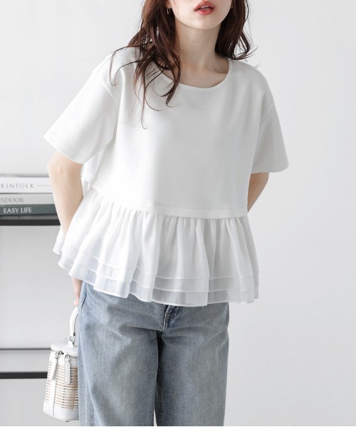 La-gemme(ラジェム)の「オーガンジーフリル ドッキングプルオーバー(Tシャツ/カットソー・レディース・ホワイト/グレー/ブラック・フリー)」の4枚目の写真