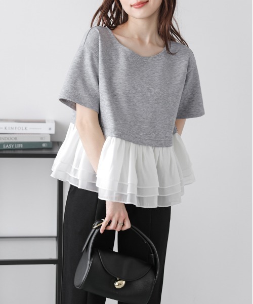 La-gemme(ラジェム)の「オーガンジーフリル ドッキングプルオーバー(Tシャツ/カットソー・レディース・ホワイト/グレー/ブラック・フリー)」の16枚目の写真