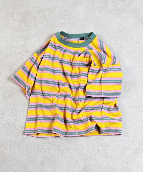 MARKEY'S（マーキーズ）の「先染めボーダーポケットTシャツ（Tシャツ/カットソー・キッズ・ブラック/イエロー/ライトグリーン・100/90/80/95/150/140/130/120/110）」の3枚目の写真