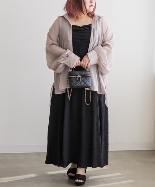 CLETTE(クレット)の「フリルデザインキャミワンピース(ワンピース・レディース・チェック/ブラック・4L/3L/LL)」の1枚目の写真