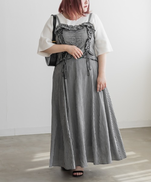 CLETTE(クレット)の「フリルデザインキャミワンピース(ワンピース・レディース・チェック/ブラック・4L/3L/LL)」の20枚目の写真