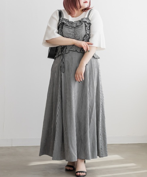CLETTE(クレット)の「フリルデザインキャミワンピース(ワンピース・レディース・チェック/ブラック・4L/3L/LL)」の19枚目の写真