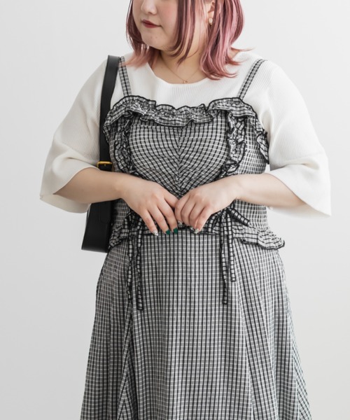 CLETTE(クレット)の「フリルデザインキャミワンピース(ワンピース・レディース・チェック/ブラック・4L/3L/LL)」の18枚目の写真