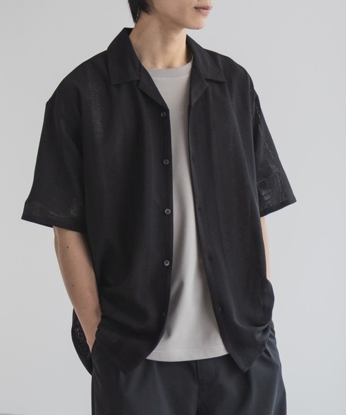 URBAN COLLECTION(アーバンコレクション)の「URBANCOLECTION カラミ織り ストライプ オープンカラーシャツ(シャツ/ブラウス・メンズ・ブルーグリーン/ブラック/ブラウン・S/M/L/XL)」の7枚目の写真