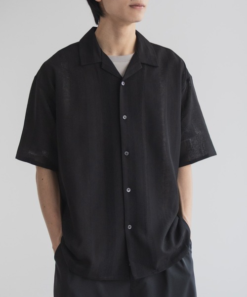 URBAN COLLECTION(アーバンコレクション)の「URBANCOLECTION カラミ織り ストライプ オープンカラーシャツ(シャツ/ブラウス・メンズ・ブルーグリーン/ブラック/ブラウン・S/M/L/XL)」の5枚目の写真