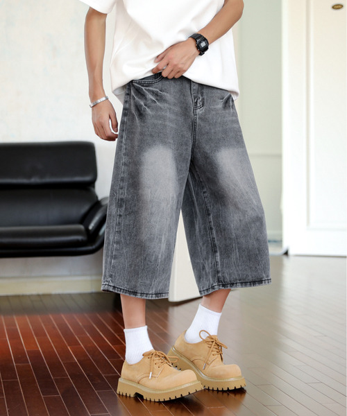 ダメージ デニム ハーフパンツ ウォッシュカラー 韓国 夏 hr5565 ウォッシュワイドデニムハーフパンツ | ファッション通販サイト NUGU