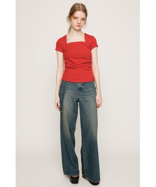 SQUARE NECK CUT TOPS スクエアネック カット トップス 半袖