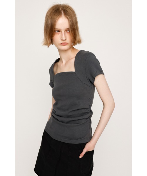 SLY（スライ）の「SQUARE NECK CUT TOPS スクエアネック カット トップス 半袖 夏服（Tシャツ/カットソー・レディース・グレー/ブラック/ホワイト/レッド・FREE）」の12枚目の写真