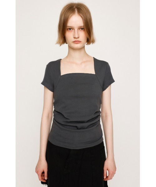 SLY（スライ）の「SQUARE NECK CUT TOPS スクエアネック カット トップス 半袖 夏服（Tシャツ/カットソー・レディース・グレー/ブラック/ホワイト/レッド・FREE）」の11枚目の写真