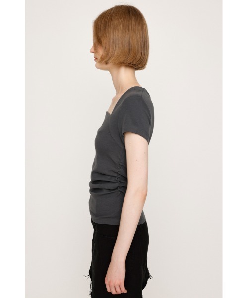 SLY（スライ）の「SQUARE NECK CUT TOPS スクエアネック カット トップス 半袖 夏服（Tシャツ/カットソー・レディース・グレー/ブラック/ホワイト/レッド・FREE）」の10枚目の写真