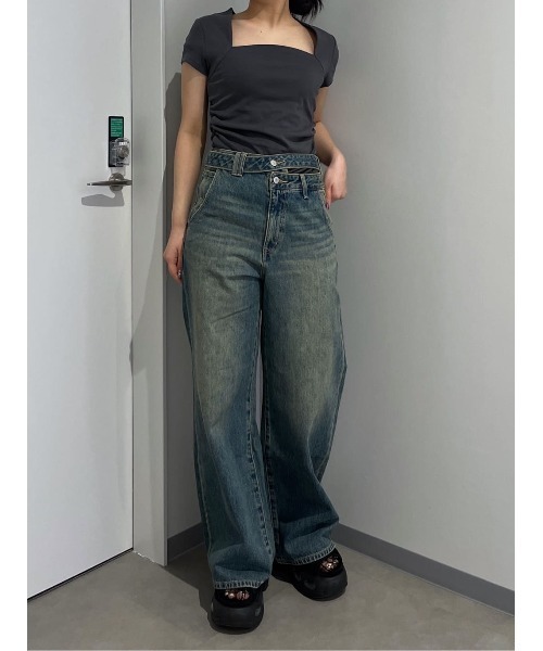 セール】SQUARE NECK CUT TOPS スクエアネック カット トップス