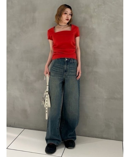 SQUARE NECK CUT トップス　Tシャツ　SLY セール】SQUARE NECK CUT TOPS スクエアネック カット トップス