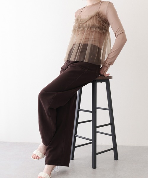 Lace Ladies（レースレディース）の「ハイウエスト ベーシック レザー調パッチ付き ストレート デニムパンツ（デニムパンツ・レディース・ラベンダー/ブラウン/グリーン/アイボリー・XS/S/M/L/XL）」の9枚目の写真