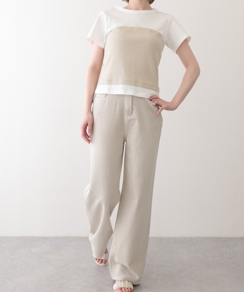 Lace Ladies（レースレディース）の「ハイウエスト ベーシック レザー調パッチ付き ストレート デニムパンツ（デニムパンツ・レディース・ラベンダー/ブラウン/グリーン/アイボリー・XS/S/M/L/XL）」の22枚目の写真