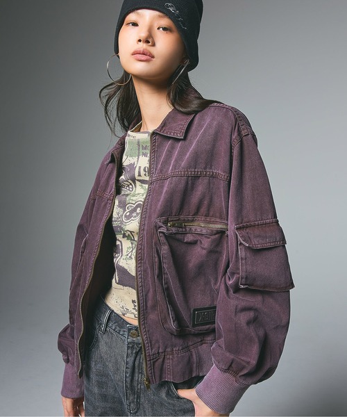 X-girl（エックスガール）の「FADED MULTI POCKET JACKET（ブルゾン・レディース・オリーブ/ブラック/ブラウン・M/S）」の2枚目の写真