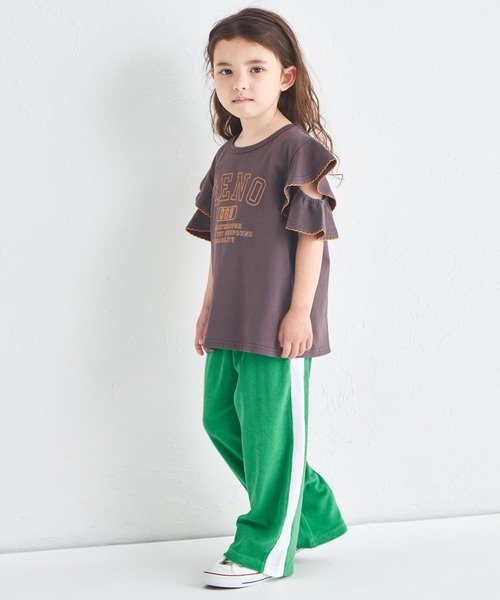 pairmanon(ペアマノン)の「フリルスリーブ 配色ステッチロゴTシャツ(Tシャツ/カットソー・キッズ・イエロー/ピンク/ブラウン/グリーン・100/110/120/130/140/150/90)」の5枚目の写真