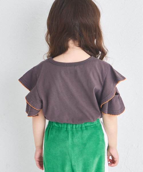 pairmanon(ペアマノン)の「フリルスリーブ 配色ステッチロゴTシャツ(Tシャツ/カットソー・キッズ・イエロー/ピンク/ブラウン/グリーン・100/110/120/130/140/150/90)」の8枚目の写真