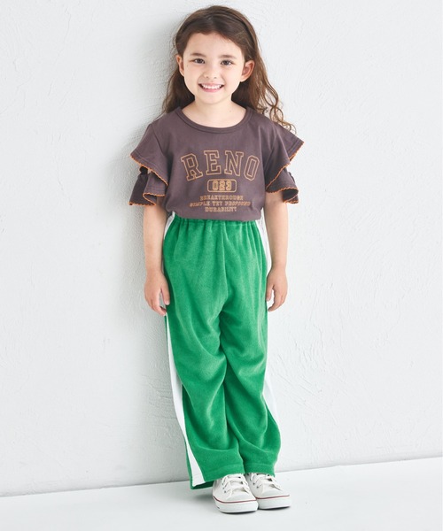 pairmanon(ペアマノン)の「フリルスリーブ 配色ステッチロゴTシャツ(Tシャツ/カットソー・キッズ・イエロー/ピンク/ブラウン/グリーン・100/110/120/130/140/150/90)」の10枚目の写真