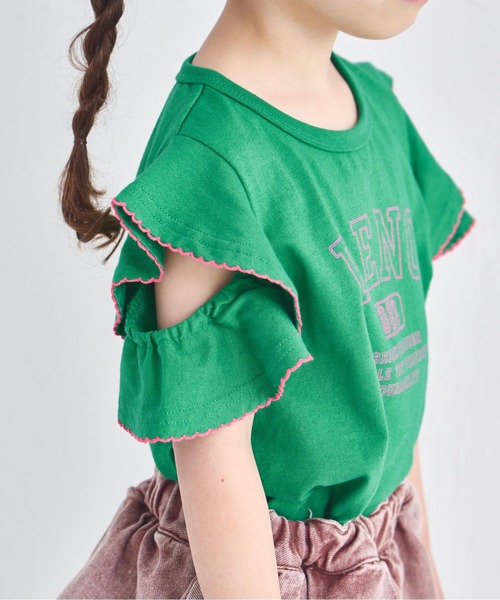 pairmanon(ペアマノン)の「フリルスリーブ 配色ステッチロゴTシャツ(Tシャツ/カットソー・キッズ・イエロー/ピンク/ブラウン/グリーン・100/110/120/130/140/150/90)」の14枚目の写真