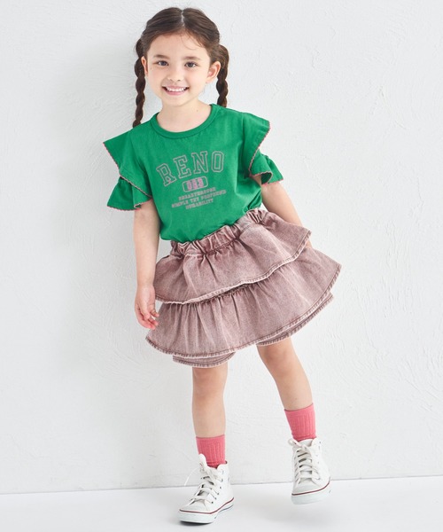 pairmanon(ペアマノン)の「フリルスリーブ 配色ステッチロゴTシャツ(Tシャツ/カットソー・キッズ・イエロー/ピンク/ブラウン/グリーン・100/110/120/130/140/150/90)」の16枚目の写真