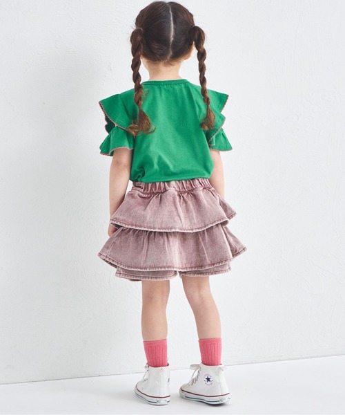 pairmanon(ペアマノン)の「フリルスリーブ 配色ステッチロゴTシャツ(Tシャツ/カットソー・キッズ・イエロー/ピンク/ブラウン/グリーン・100/110/120/130/140/150/90)」の17枚目の写真