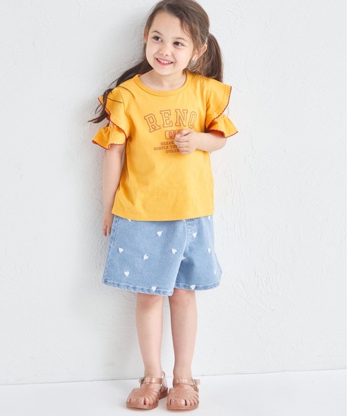 pairmanon(ペアマノン)の「フリルスリーブ 配色ステッチロゴTシャツ(Tシャツ/カットソー・キッズ・イエロー/ピンク/ブラウン/グリーン・100/110/120/130/140/150/90)」の19枚目の写真