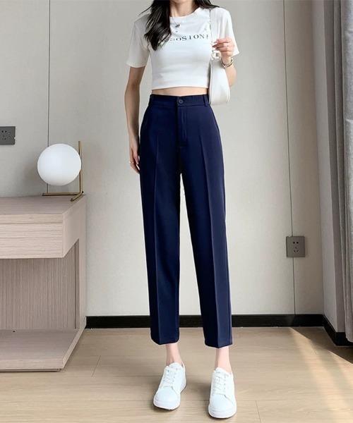 Beststore(ベストストア)の「ウエストゴム センタープレス テーパードパンツ(スラックス・レディース・ブラック/ライトベージュ/グレー/ホワイト/ネイビー・S/M/L/XL)」の20枚目の写真