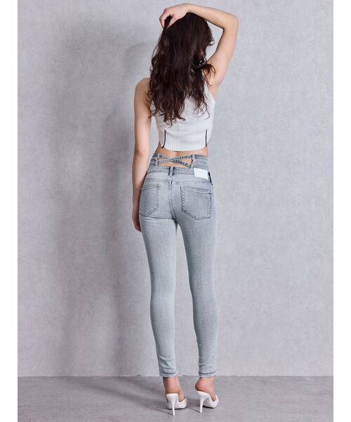 100％品質 ハイウエストウエストクロススキニーデニムパンツ（デニムパンツ パンツ
